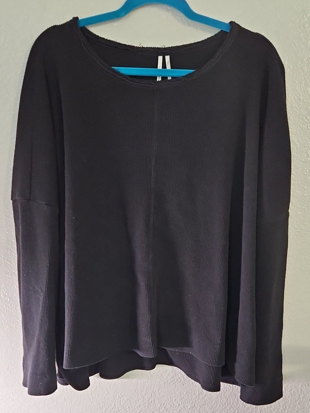 Daily Practice Anthropologie Black Waffle Knit Cropped Henley Pullover XL GUC